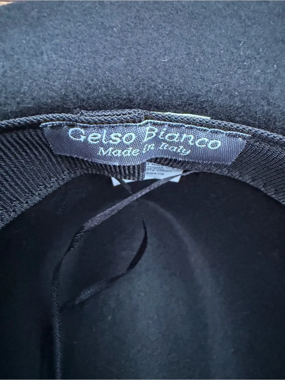Gelso Bianco Black Wool Felt Fedora Hat Made in Italy Classic Wide Brim Buckle